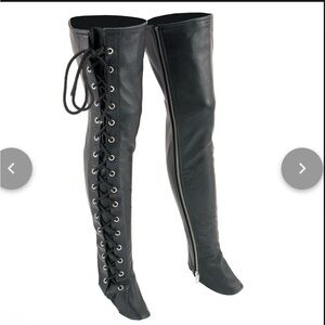 Milwaukee Leather Women's Black Thigh High Leather Side Lace Leggings size Large